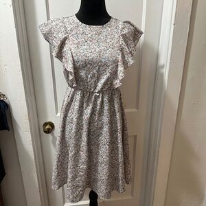 SHEIN Grey Formal Floral Pattern Dress with Ruffle Detail in S